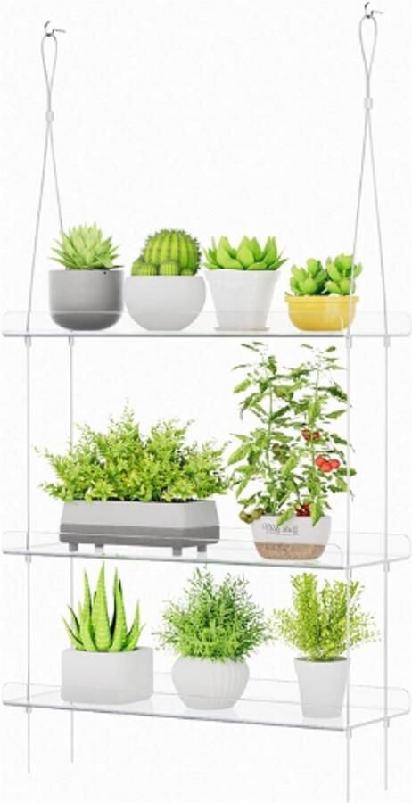 PEAM Wandplank Potplantenrek 3 Niveaus Verstelbaar Hangend Acryl Drijvend Plank Transparant voor Succulenten Miniatuurplanten Bloemen Specerijen Voor Keuken Slaapkamer