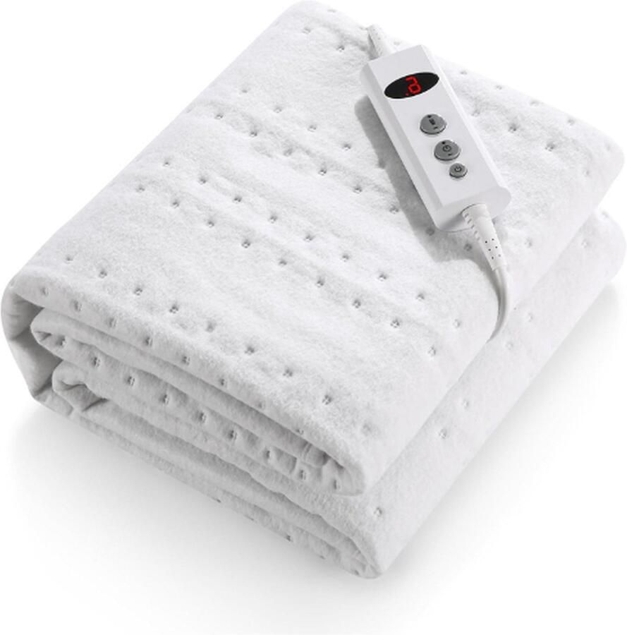 PEAM Warmteonderbed 150 x 80 cm Elektrische Bedwarmer Met 10 Temperatuurniveaus 1-9 Uur Automatische Uitschakeling Eenvoudige Bevestiging Op Bed En Matras Machinewasbaar Lichtgrijs Wit