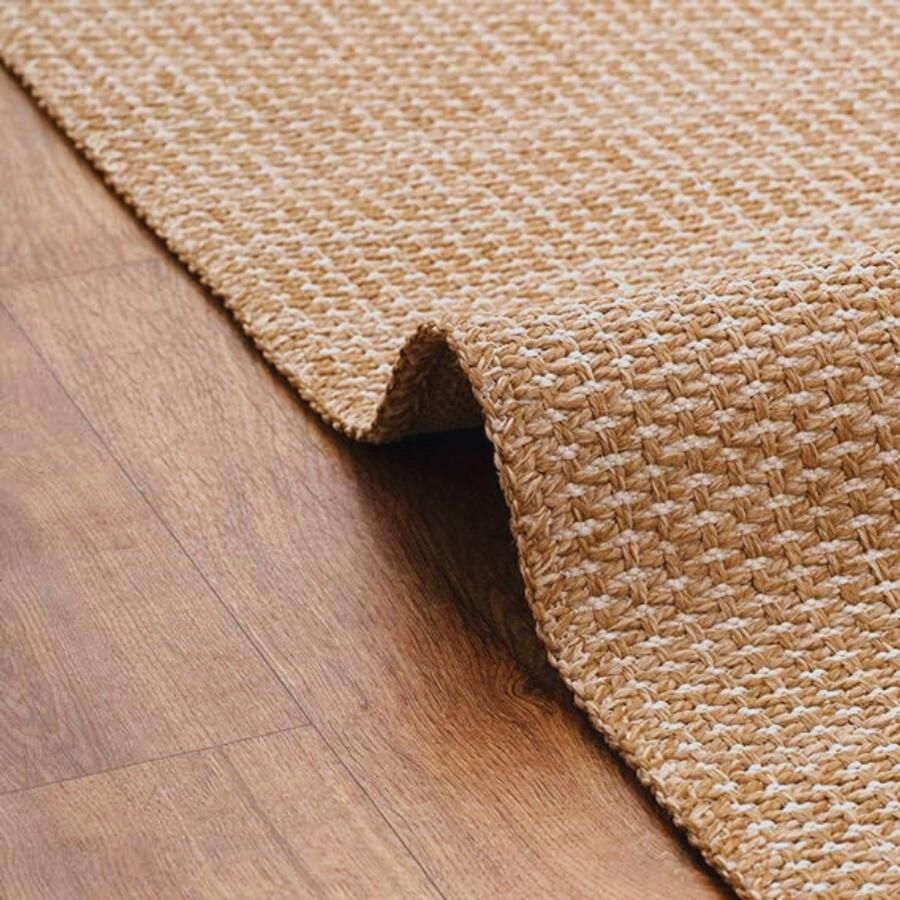 PEAM Wasbaar Jute Vloerkleed Zacht Laagpolig Tapijt 120x180 Cm Huisdiervriendelijk & Stijlvol Voor Woonkamer Slaapkamer & Tuin Bruin Ivoor