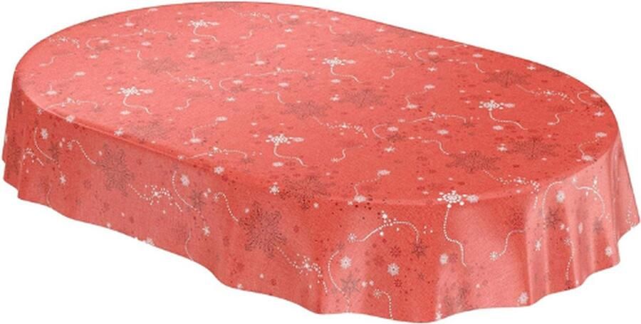 PEAM Wasdoek Tafelkleed Zeildoek Afwasbaar Ovaal Sneeuwvlokpatroon Rood 240 x 140 cm