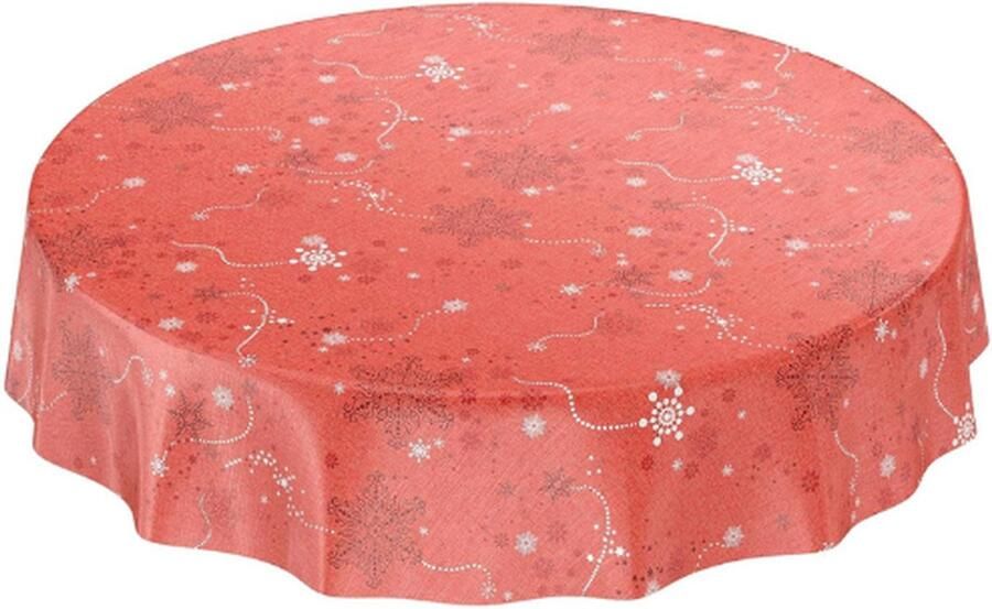 PEAM Wasdoek Tafelkleed Zeildoek Afwasbaar Tafelkleed Rood Met Sneeuwvlokpatroon Ovaal 240 X 140 CM