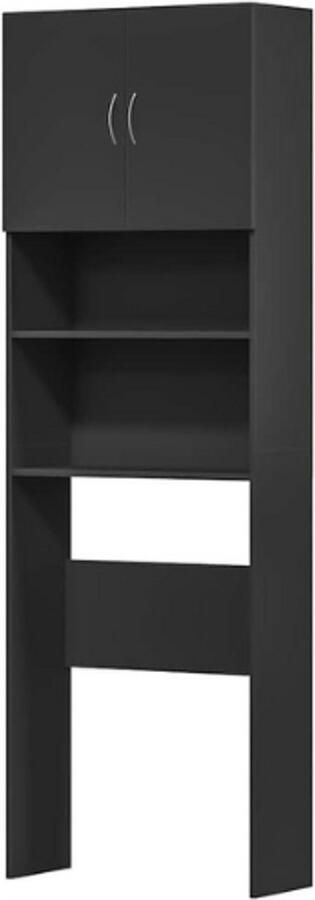 PEAM Wasmachinekast 64x24x190 cm Bewerkte Houten Kast Zwarte Wasmachine Kast Wasruimte Kast Wasserij Opbergkast