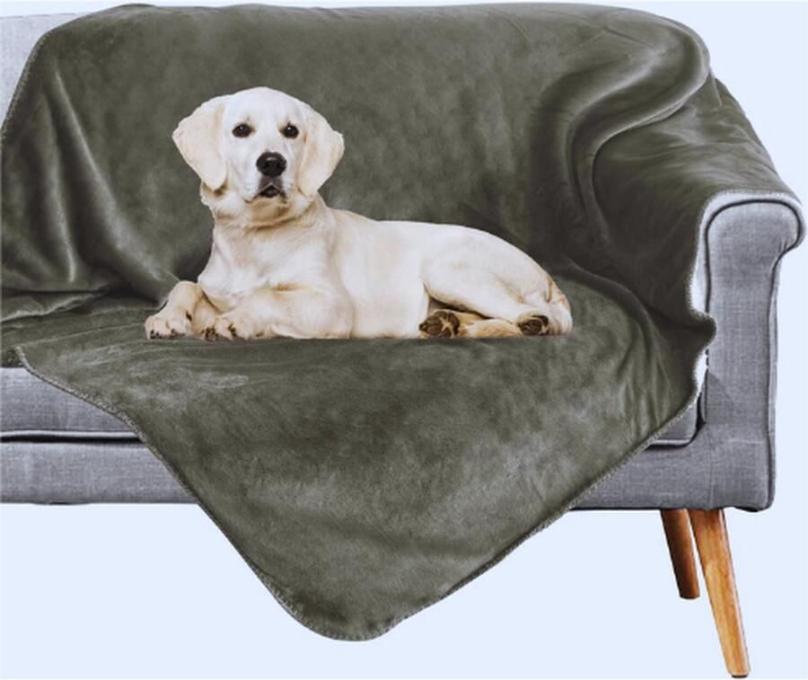 PEAM Waterdichte Hondendeken Pluizige Plasbestendige Huisdierdeken Voor Bank En Bed Wasbaar Omkeerbaar Fleece Sherpa Deken Meubelbeschermer Grijs (152 x 203 cm)