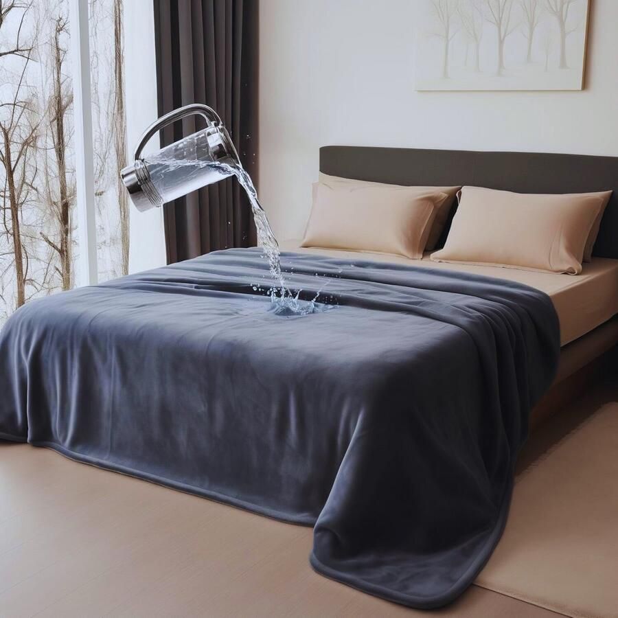 PEAM Waterdichte Omkeerbare Deken – Luxe Leakproof Bescherming Voor Bed Bank & Meer (Donkergrijs Lichtgrijs- 152x203cm)