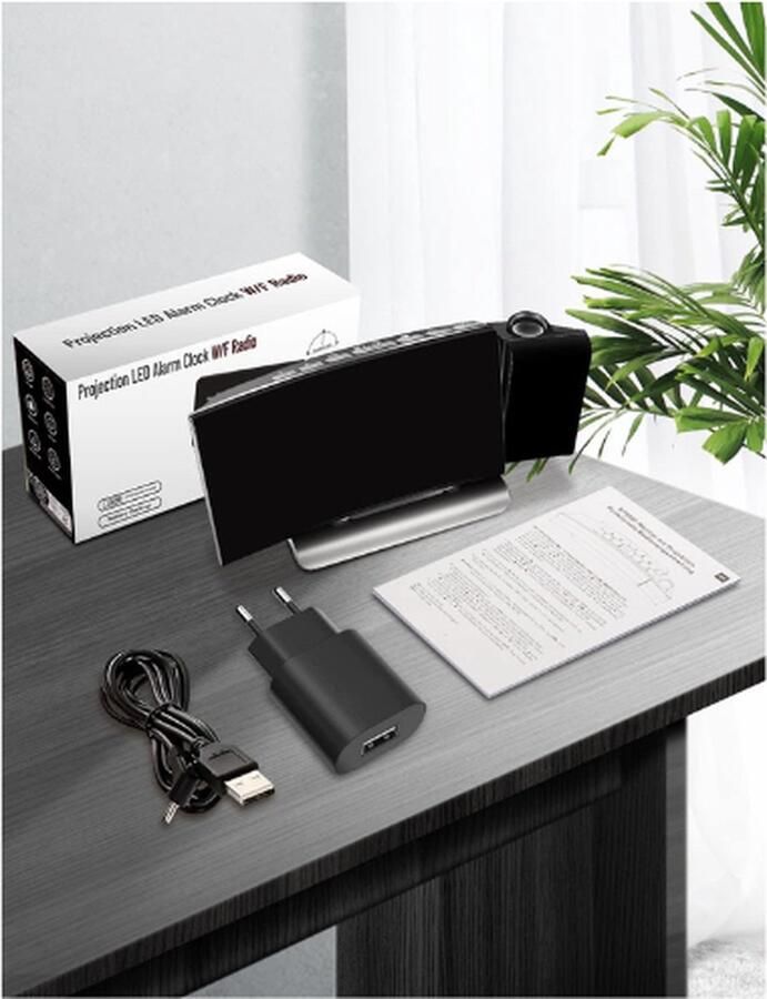 PEAM Wekker Met Projector Voor Het Nachtkastje 180° Draaibaar Digitale Wekker Met Instelbare Helderheid Wekker Met Projector 12 24 Uur LED-Display Dubbel Alarm Sluimerfunctie FM-Radio