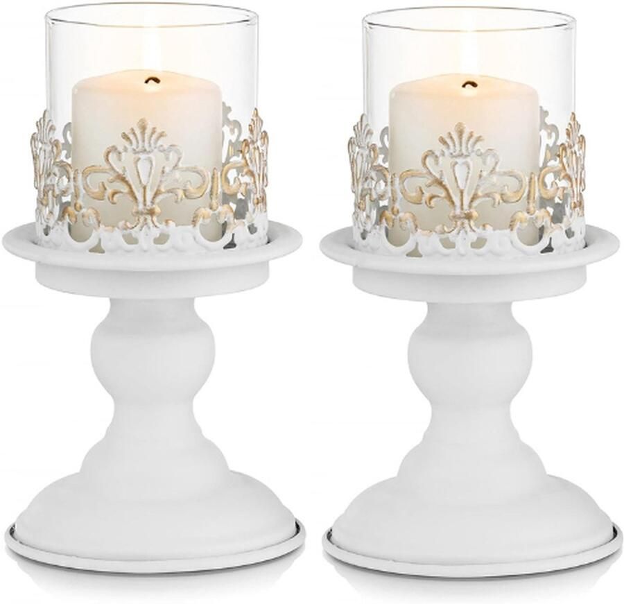 PEAM Witte Kaarshouder Voor Pijler Kaars Metalen Orkaan Kandelaar Houder Elegante Tafel Decoratie Voor Verjaardag Pasen Bruiloft Betrokkenheid Baby Shower Kerst