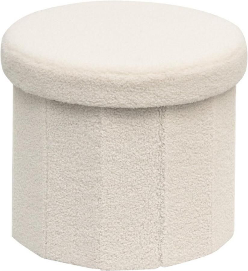 PEAM Witte Kruk Met Opbergruimte Opvouwbare Voetenbank Opbergstoel & Speelgoedkist Ronde Voetensteun 38x38x33 5 cm