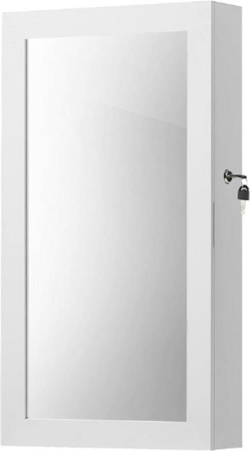 PEAM Witte Sieradenkast Met Spiegel – Afsluitbare Wandkast – Ruimtebesparende Sieradenhouder Voor Wandmontage – Spiegelkast Met Opbergvakken