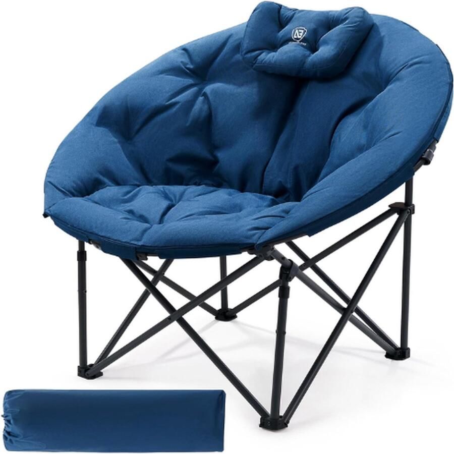 PEAM XL Moon Stoel voor Volwassenen 6cm Gewatteerde Tuin Schotel Stoel Heavy Duty Opvouwbare Camping Stoel Hoge Rug en Super Brede Ronde Zitplaatsen Ondersteunt Comfortabel Zitten