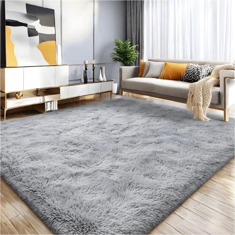 PEAM Zacht Modern Tapijt Pluizig Vloerkleed Voor Woonkamer Kindvriendelijk En Geschikt Voor Slaapkamer En Kinderkamer 160 X 230 Cm Grijs