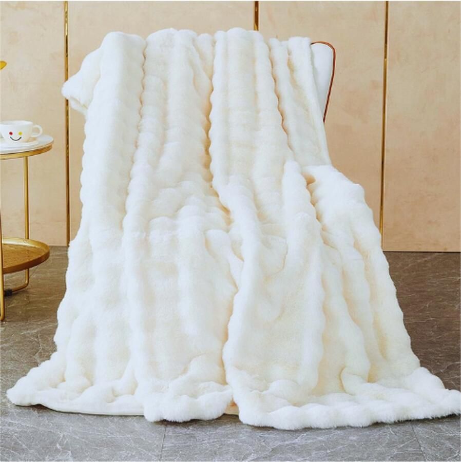 PEAM Zachte Warme Pluche Fleecedekens met Konijn – Dik 1000 g m² Grote Pluizige Veelzijdige Deken voor Slaapkamer Bank Reizen Kinderen Camping (Wit 160 x 200 cm)
