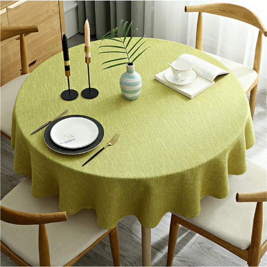 PEAM Zwaargewicht Rond Tafelkleed Decoratief Effen Tafelkleed Katoenen Linnen Tafelhoes Voor Keuken Eetkamer Thuis Mosterdgeel Rond 180 cm