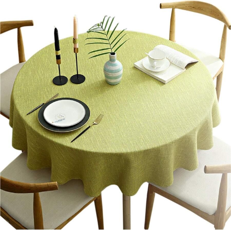 PEAM Zwaargewicht Rond Tafelkleed Decoratief Effen Tafelkleed Katoenen Linnen Tafelkleed Voor Keuken Eetkamer Thuis Tafelblad Decoratie Mosterdgeel Rond 180 CM