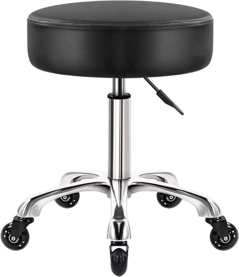 PEAM Zware Duty Rolling Kruk Met Wielen Hydraulische Draaibare Verstelbare Ergonomische Lederen Zitkruk Voor Keuken Lab Kantoor Salon Zwart