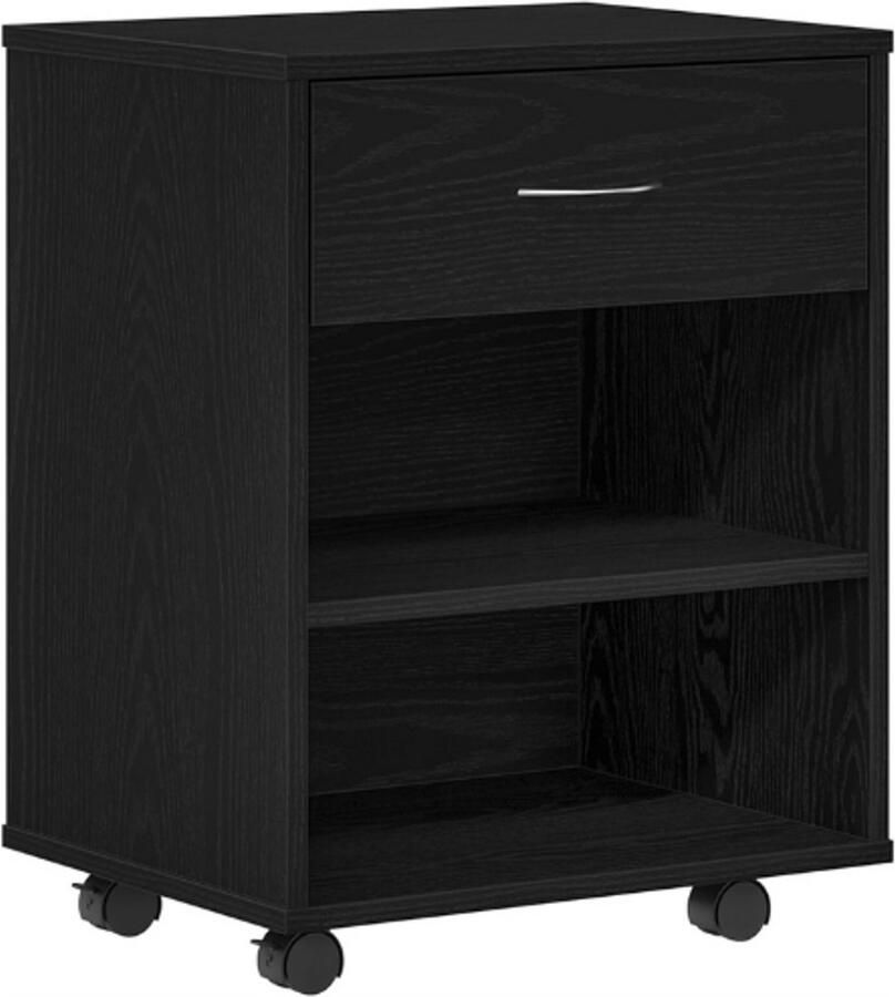 PEAM Zwarte Eiken Opslagkast met Wielen – Moderne Rollende Opbergkast – Verplaatsbare Kast voor Kantoor of Woonkamer – MDF Hout – Verstelbare Binnenopslag – Organizer Meubel