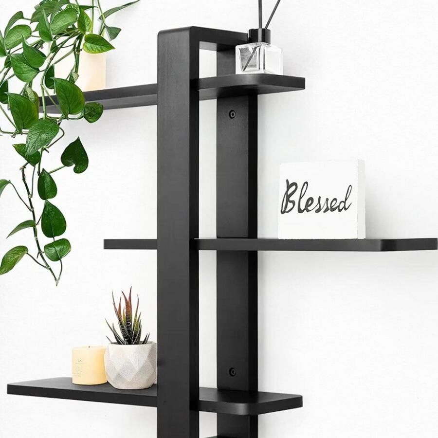 PEAM Zwarte Grenen Zwevende Planken Voor Wandgemonteerde Rekken 3 Lagen Grote Planken Voor Slaapkamer Woonkamer Kantoor Badkamer Woondecoratie Voor Planten of Moderne Fotolijsten 50 cm