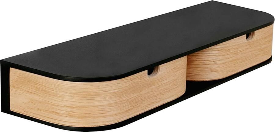 PEAM Zwevend Wandrek Met Laden Hout & Zwart Eiken Stijlvol Hangend Wandmeubel Met 2 Lades Ruimtebesparend & Decoratief