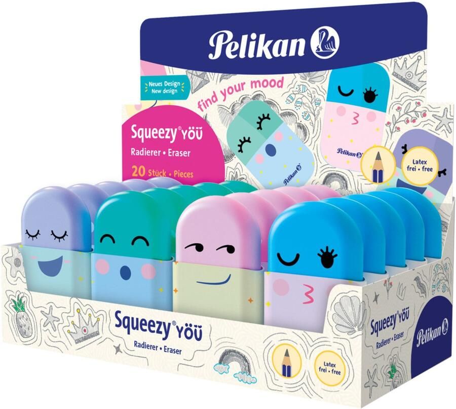 Pelikan 606202 vlakgum Kunststof Meerkleurig 20 stuk(s)