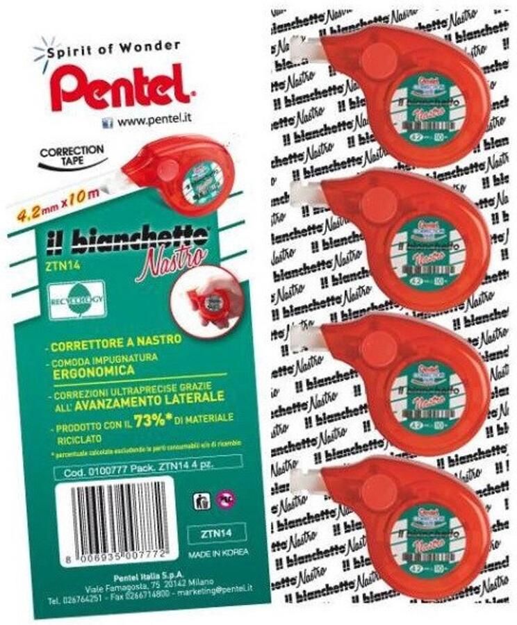 Pentel 0100819 correctie film tape 10 m Rood