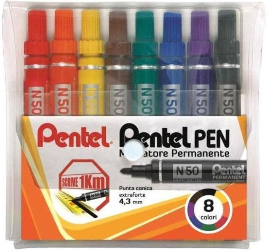 Pentel N50-8 markeerstift 8 stuk(s) Kogelpunt Multi