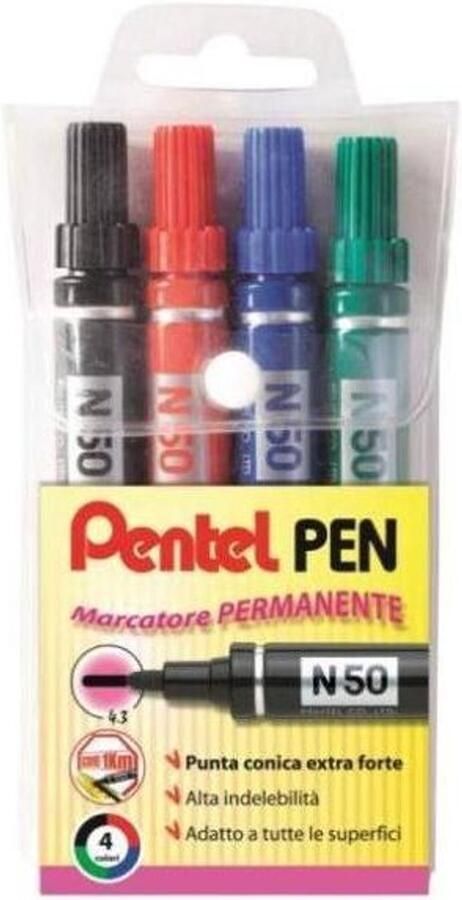 Pentel N50 markeerstift 4 stuk(s) Zwart Blauw Groen Rood