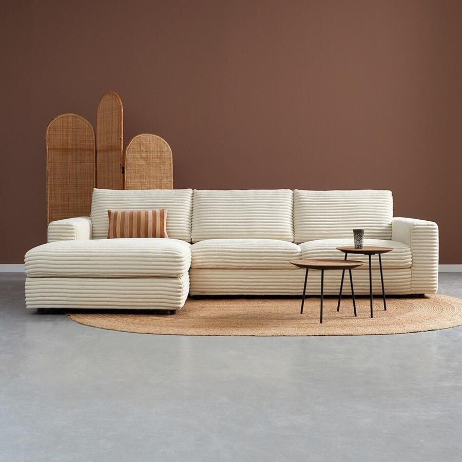 Lizzely Garden & Living Hoekbank Uno crème loungebank 300cm polyester bankstel links