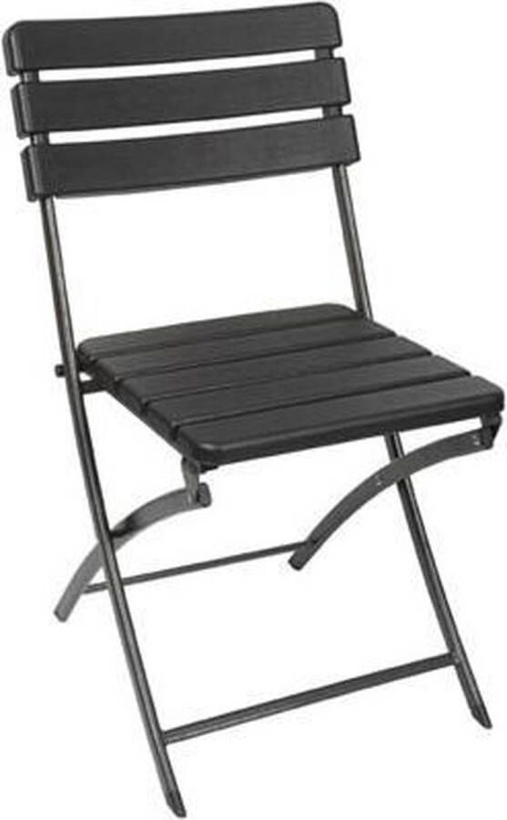 Perel Zwarte inklapbare stoel houtlook zitvlak en rugleuning stevig metalen frame kunststof weerbestendig vouwstoel voor tuin balkon terras camping max. 130 kg - Foto 2