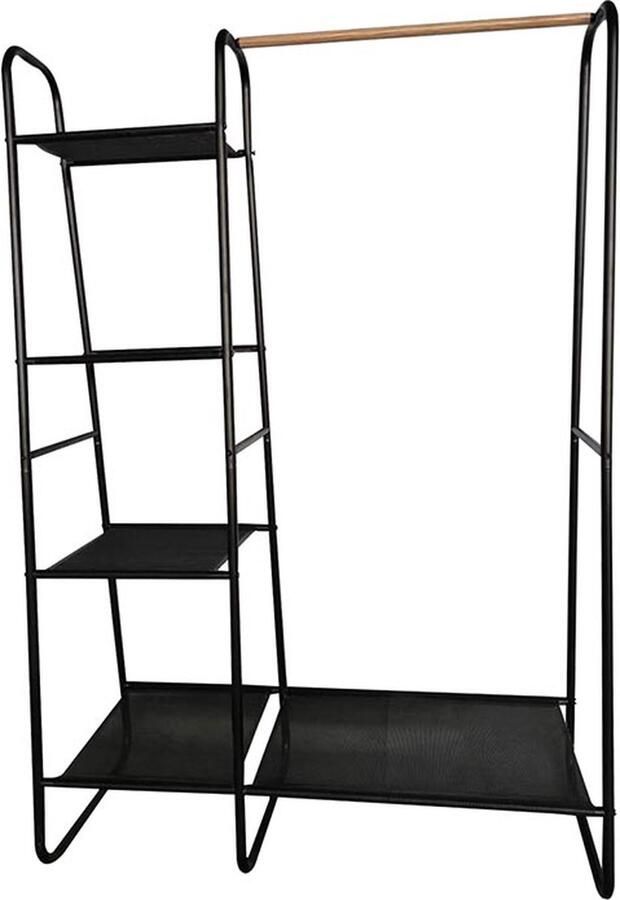 Perel Kledingrek met hangstang en 5 schappen stevige ijzeren buisconstructie Ø 19 x 0.6 mm ideaal voor het opbergen van kleding en accessoires 100 x 40 x 150 cm metaal zwart