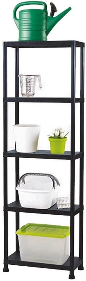 Perel Opbergrek met 5 legplanken montage zonder gereedschap inclusief muurbevestigingsbeugels capaciteit per schap 20 kg 80 x 30 x 138 cm 5.22 kg polypropyleen zwart
