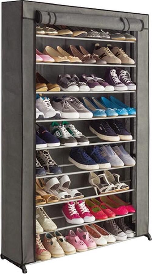 Perel schoenenkast voor 50 paar schoenen uitgerust met handige velcro- en ritssluiting voor optimale bescherming tegen stof en vuil polypropyleen metalen buizen 13 mm 91 x 24 x 140 cm