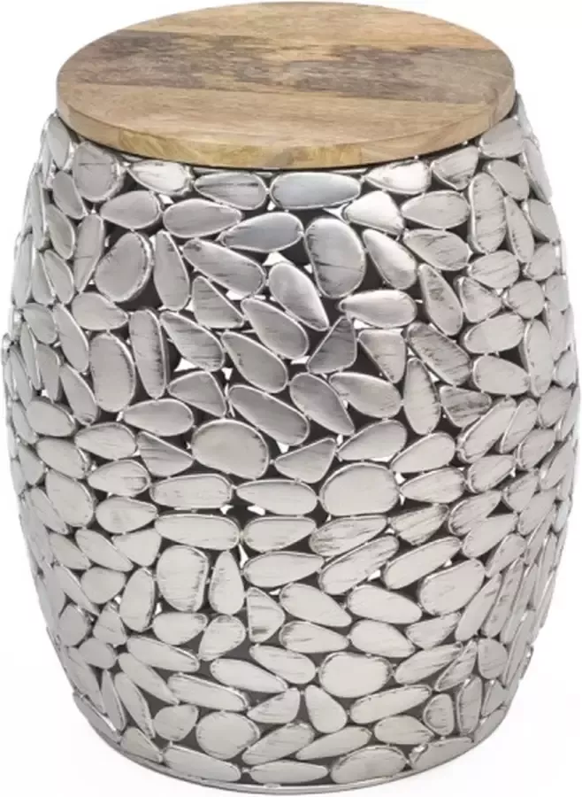 Perfecthomeshop Bijzettafel Zilver met Hout 46x40 cm – Moderne Bijzet Tafel Zilver – Tafeltje van Duurzaam Materiaal