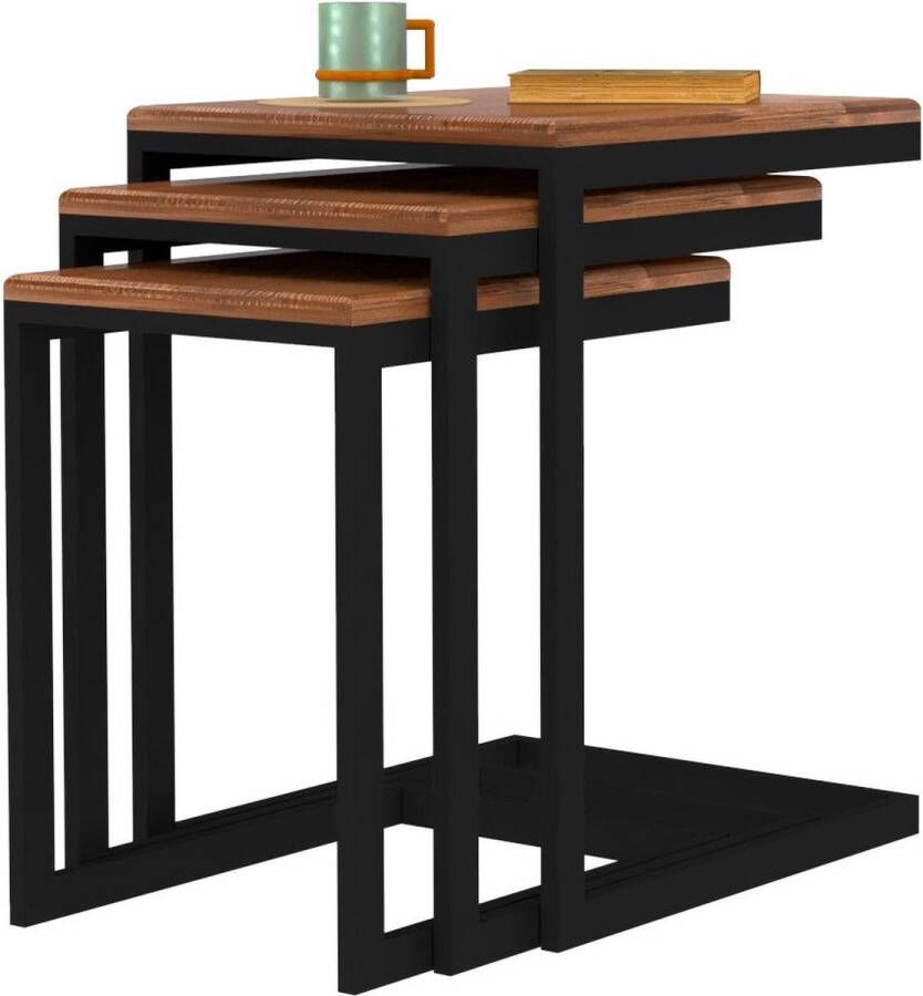 Perfecthomeshop Bijzettafels Set van 3 Stijlvolle Walnoot 34x46x42cm Duurzaam Dennenhout - Foto 2