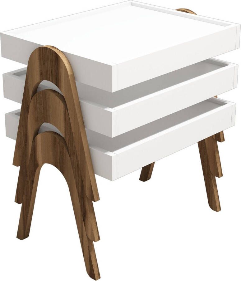 Perfecthomeshop Bijzettafelset Stijlvolle Walnoot & Wit 53 6x64x40cm Duurzaam Melamine Materiaal - Foto 2
