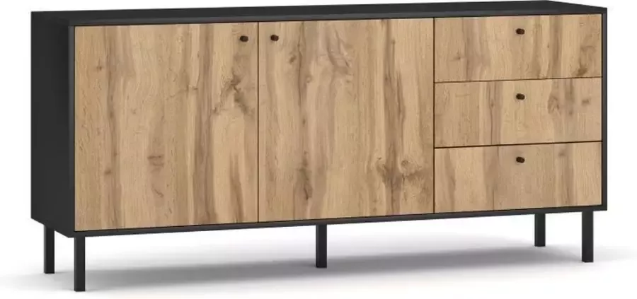 Dressoir Industrieel 160 cm – Wotan Eiken & Zwart – Industriele Zwarte Buffetkast – Houten Zwarte Dressoir Kast – Perfecthomeshop