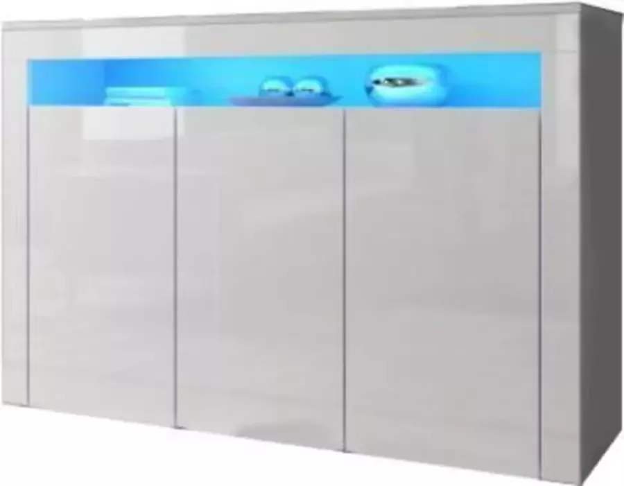 Perfecthomeshop Dressoir Wit Modern 130x40x88 cm – Hooglans Wit & Mat Wit – Witte Buffetkast Inclusief Ledverlichting – Witte Dressoir Kast –