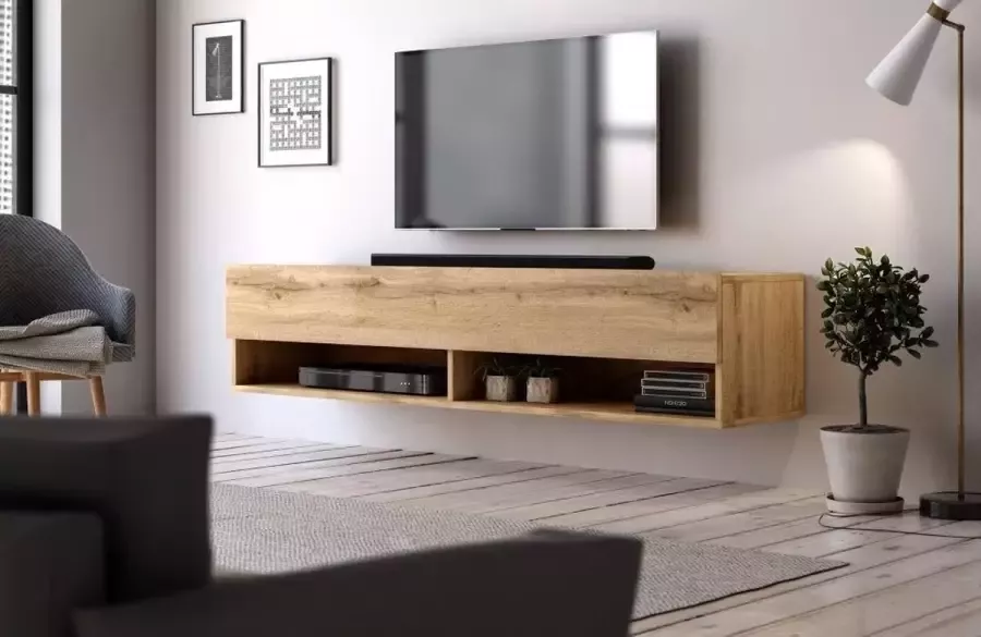 Perfecthomeshop Hangend Tv Meubel Eiken 140 cm – Zwevend TV Meubel Hout – Eiken TV Kast Modern Design –