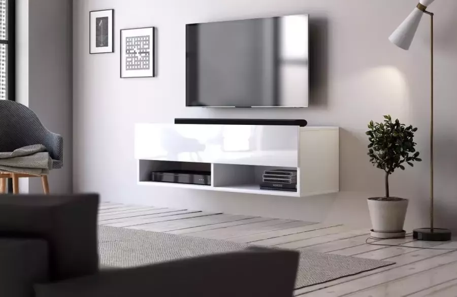 Perfecthomeshop Hangend Tv Meubel Hoogglans Wit 100 cm – Zwevend TV Meubel Wit – Witte TV Kast Modern Design –