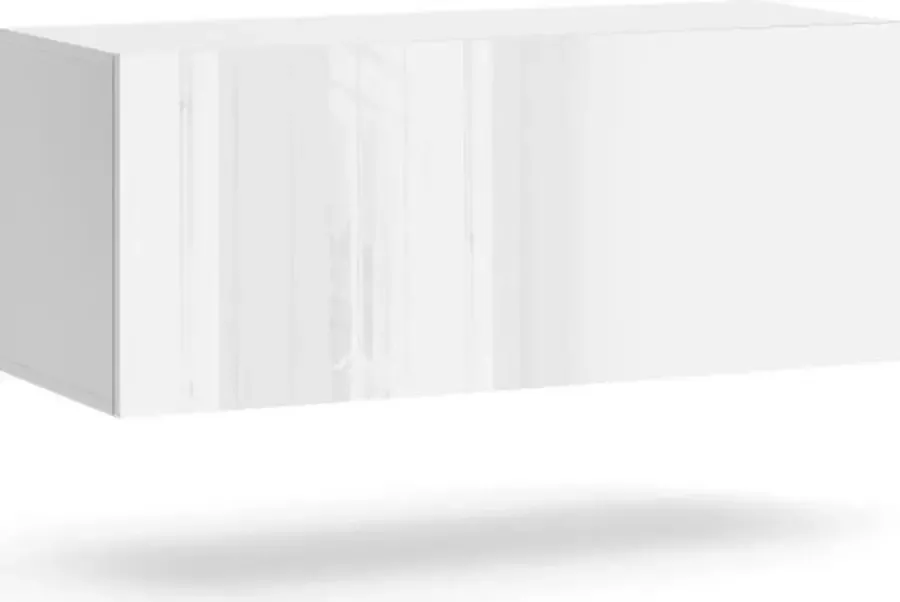 Perfecthomeshop Hangend TV meubel Wit & Hoogglans Wit – 100x38x40 cm – Zwevend TV meubel met Led Verlichting – TV Kast Clean Design –