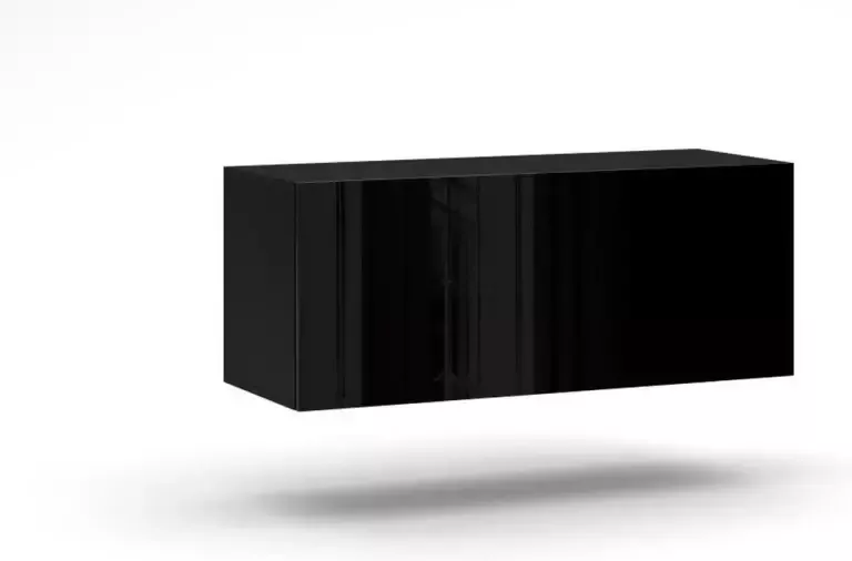 Perfecthomeshop Hangend TV meubel Zwart & Hoogglans Zwart – 100x38x40 cm – Zwevend TV meubel met Led Verlichting – TV Kast Clean Design –