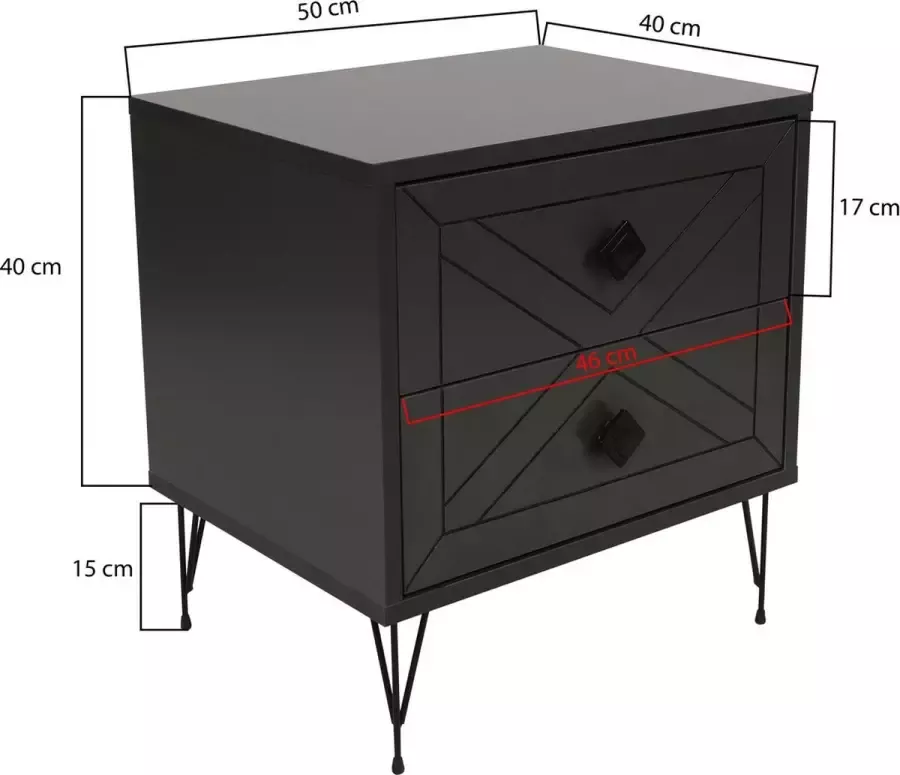 Perfecthomeshop Nachtkastje zwart Nachtkastje antraciet 50x55x40cm Retro - Foto 4