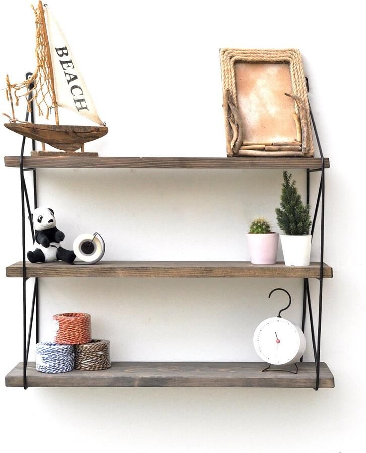 Perfecthomeshop Wandplank Stijlvol Zwart & Walnoot Design 60x15x55cm Duurzaam Sparrenhout wandrek