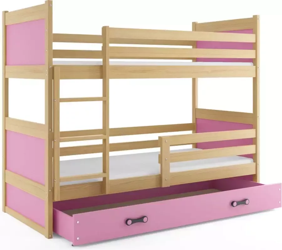 Peuter Stapelbed Roze 80x160 cm – Roze Stapelbedden en Lattenbodem – Roze Houten Stapelbed met Lade TÜV getest – Perfecthomeshop