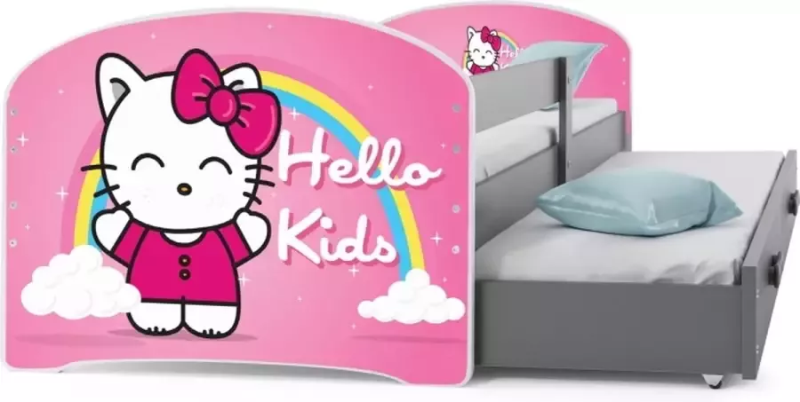 Perfecthomeshop Peuterbed met Onderschuifbed 80x160 cm – Hello Kitty bed – Kinderbed met Lade & Bedbodems – Kinderbed met onderbed TÜV getest –