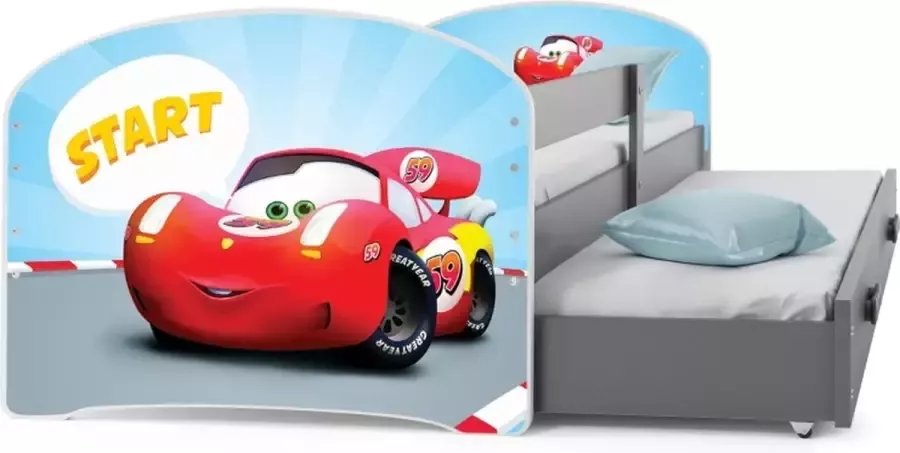 Perfecthomeshop Peuterbed met Onderschuifbed – gratis bedbodems – 80 x 160 cm – Kinderbed met onderbed TÜV getest – Jongensbed Auto –