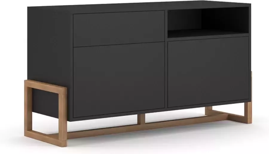 Scandinavisch Dressoir Zwart Rayna – Zwarte Dressoir Massief Beukenhout – Ladekast Zwart Hout – Buffetkast Groot Zwart – Perfecthomeshop