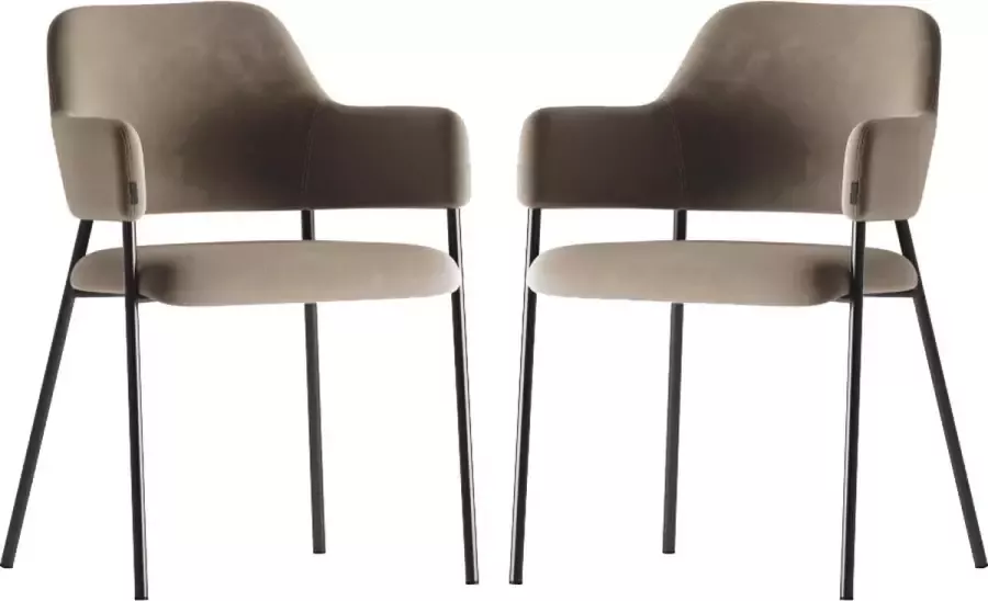 Perfecthomeshop Set van 2 Eetkamerstoelen Beige Velvet Eettafel Stoelen Design Eetkamer Stoel Fluweel Saul Taupe eetkamerstoel