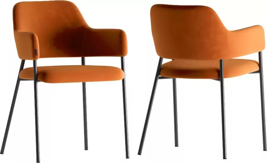 Perfecthomeshop Set van 2 Eetkamerstoelen Cognac Oranje Cognac Velvet Eettafel Stoelen Design Eetkamer Stoel Fluweel Saul