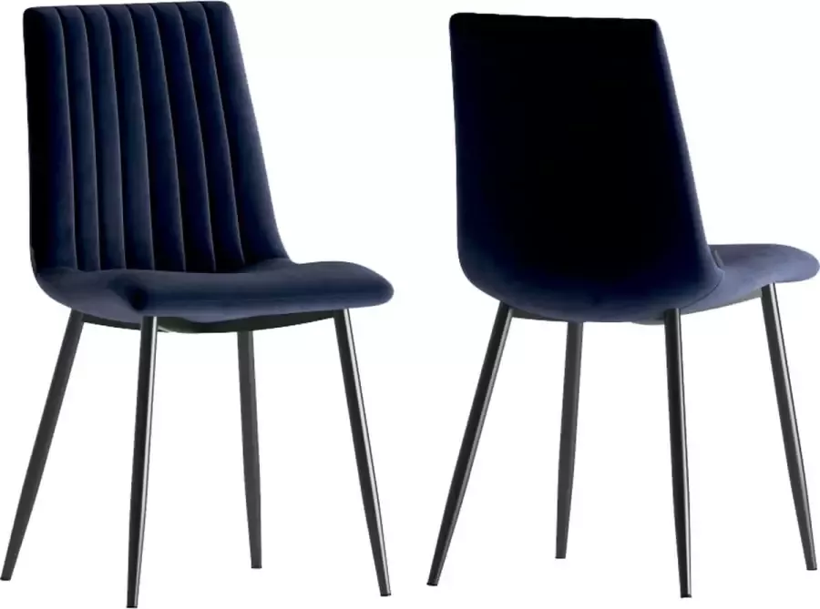 Perfecthomeshop Set van 2 Eetkamerstoelen Donker Blauw Blauwe Eettafel Stoelen Eetkamer Stoel Blauw Shaw