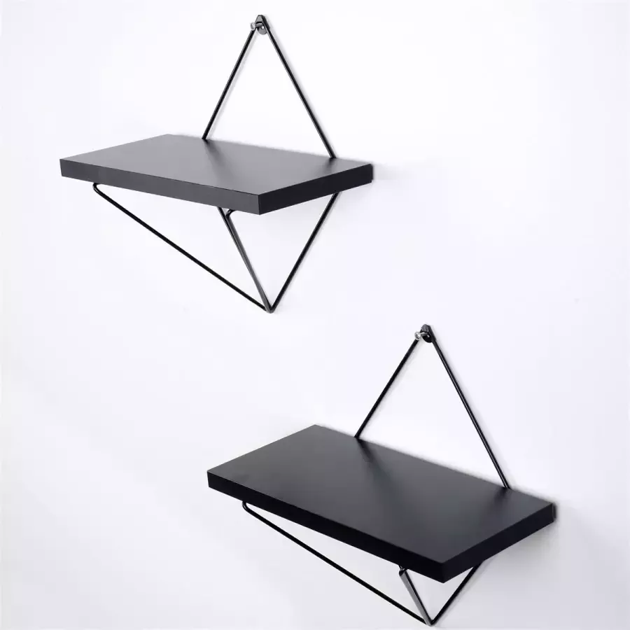 Perfecthomeshop Set van 2 Wandplanken Zwart- 30x14x30cm minimalistisch wandplank industrieel wandplank zwevend wandrek