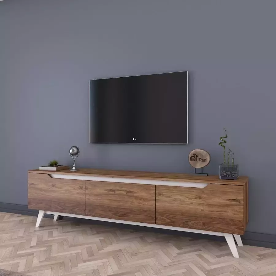 Perfecthomeshop Staand Scandinavisch TV-meubel Houtlook en Witte Poten 180x35x48 6cm